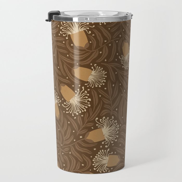 Whimsical Florals / Orange & Brown Travel Mug Gallery Image 3