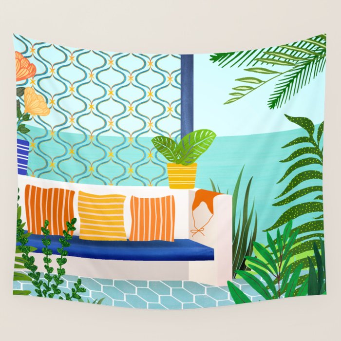 Sanctuary - Tropical Garden Villa Wall Tapestry Gallery Image 1