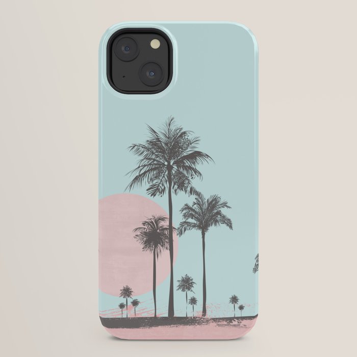 Beachfront palm tree soft pastel sunset graphic iPhone Case Gallery Image 1