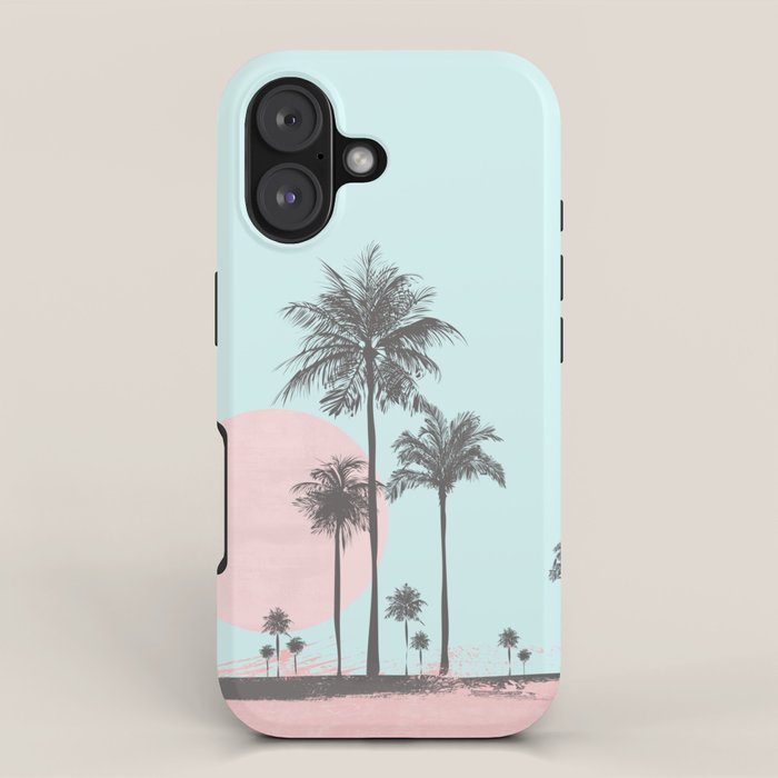 Beachfront palm tree soft pastel sunset graphic iPhone Case Gallery Image 1