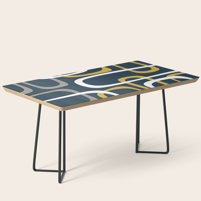 Mid Century Modern Loops Pattern in Light Mustard Yellow, Navy Blue, Gray, and White Coffee Table Gallery Image 1