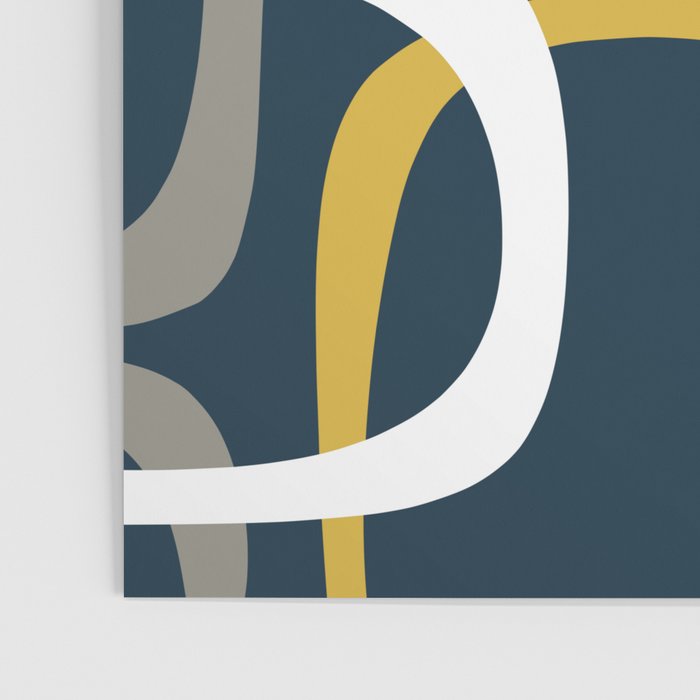 Mid Century Modern Loops Pattern in Light Mustard Yellow, Navy Blue, Gray, and White Poster Gallery Image 3