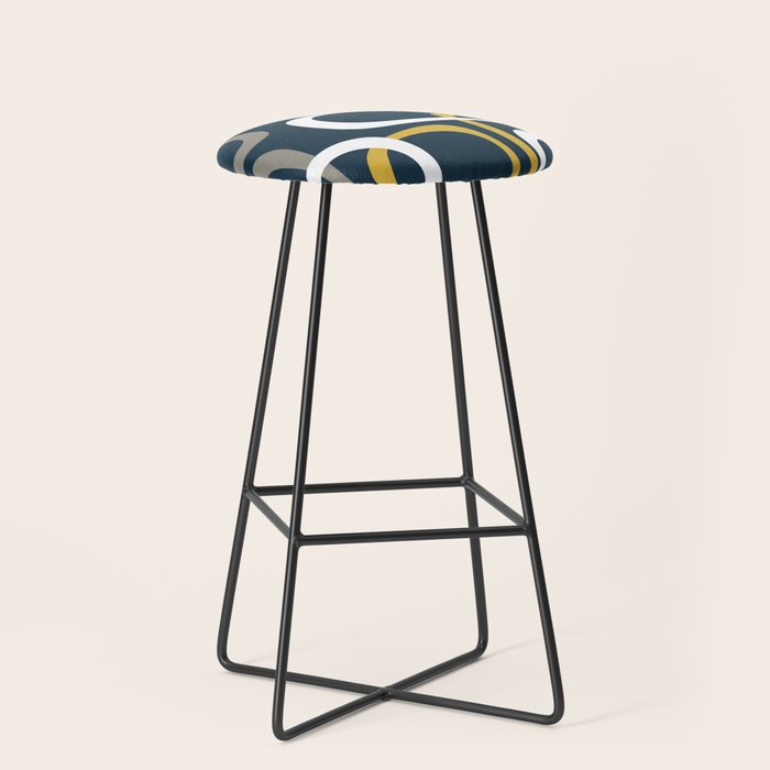 Mid Century Modern Loops Pattern in Light Mustard Yellow, Navy Blue, Gray, and White Stool Gallery Image 1