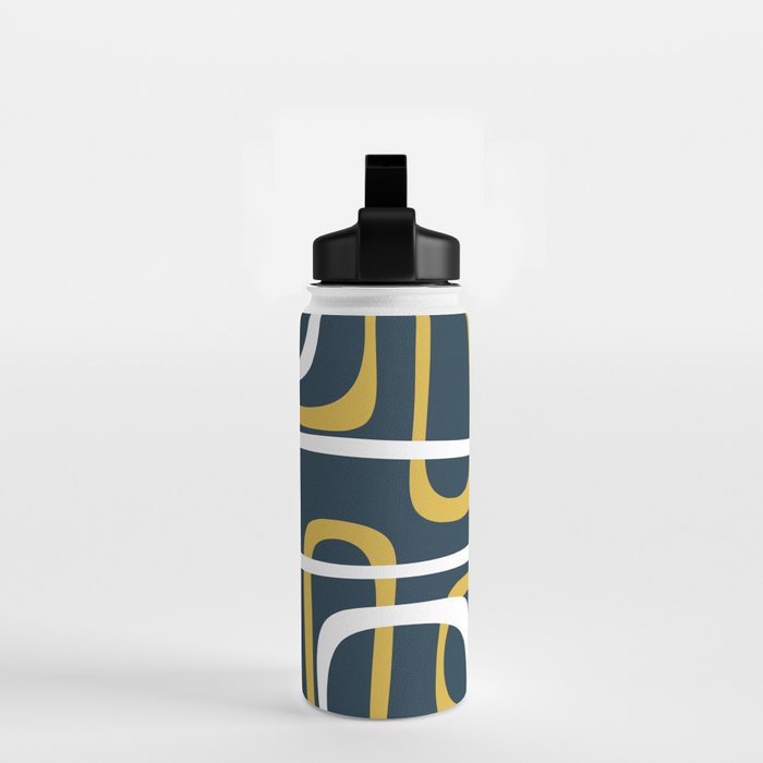 Mid Century Modern Loops Pattern in Light Mustard Yellow, Navy Blue, Gray, and White Water Bottle Gallery Image 2