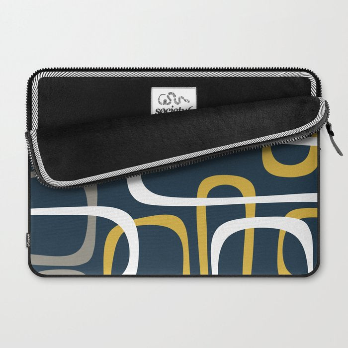 Mid Century Modern Loops Pattern in Light Mustard Yellow, Navy Blue, Gray, and White Laptop Sleeve Gallery Image 2