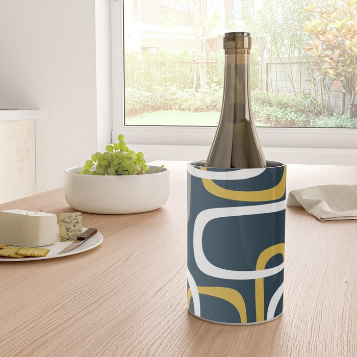 Mid Century Modern Loops Pattern in Light Mustard Yellow, Navy Blue, Gray, and White Wine Chiller Gallery Image 4