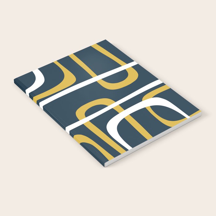 Mid Century Modern Loops Pattern in Light Mustard Yellow, Navy Blue, Gray, and White Notebook Gallery Image 1