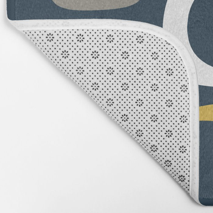Mid Century Modern Loops Pattern in Light Mustard Yellow, Navy Blue, Gray, and White Bath Mat Gallery Image 2