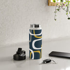 Mid Century Modern Loops Pattern in Light Mustard Yellow, Navy Blue, Gray, and White Water Bottle Gallery Image 4