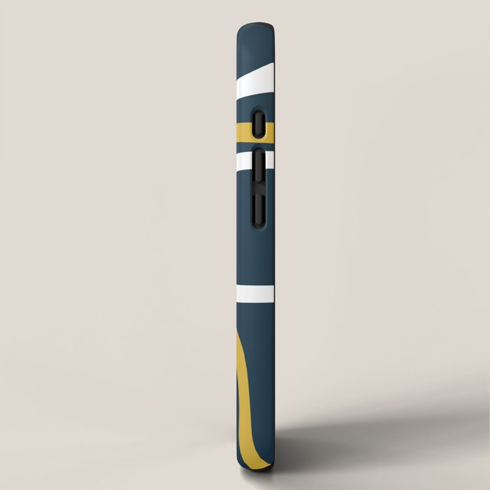 Mid Century Modern Loops Pattern in Light Mustard Yellow, Navy Blue, Gray, and White iPhone Case Gallery Image 2