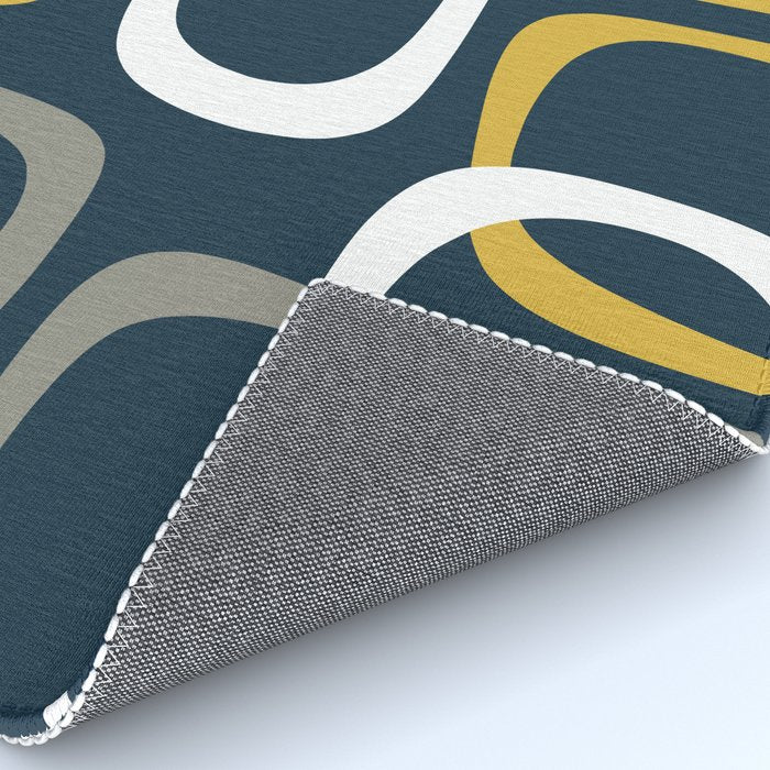 Mid Century Modern Loops Pattern in Light Mustard Yellow, Navy Blue, Gray, and White Rug Gallery Image 4