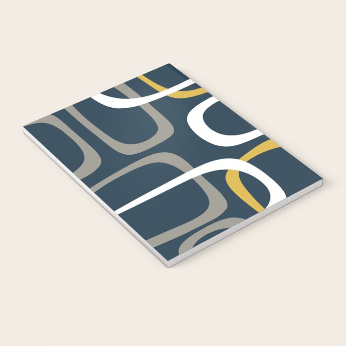 Mid Century Modern Loops Pattern in Light Mustard Yellow, Navy Blue, Gray, and White Notebook Gallery Image 3