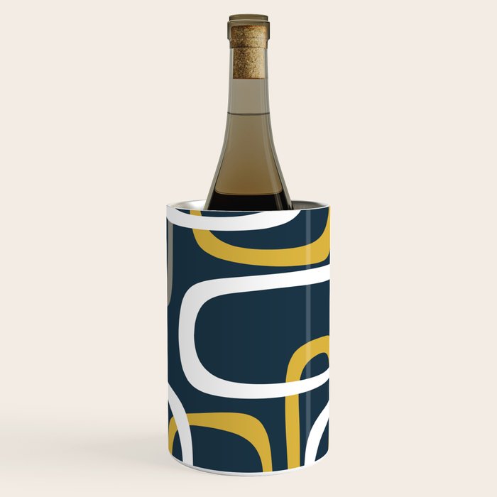 Mid Century Modern Loops Pattern in Light Mustard Yellow, Navy Blue, Gray, and White Wine Chiller Gallery Image 1