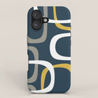 Mid Century Modern Loops Pattern in Light Mustard Yellow, Navy Blue, Gray, and White iPhone Case Gallery Image 1