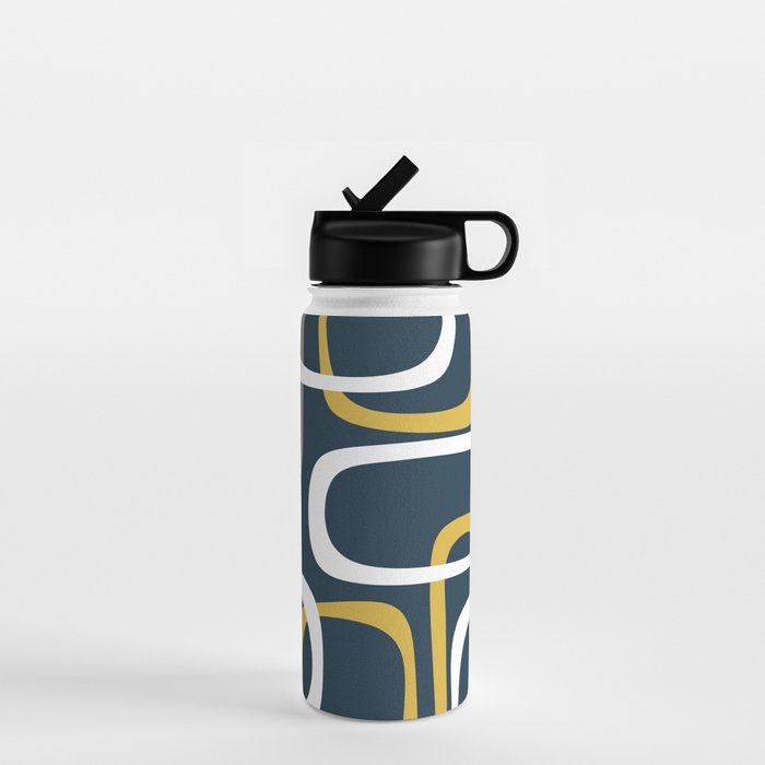 Mid Century Modern Loops Pattern in Light Mustard Yellow, Navy Blue, Gray, and White Water Bottle Gallery Image 1