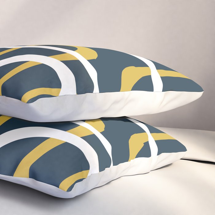 Mid Century Modern Loops Pattern in Light Mustard Yellow, Navy Blue, Gray, and White Pillow Sham Gallery Image 3