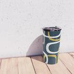 Mid Century Modern Loops Pattern in Light Mustard Yellow, Navy Blue, Gray, and White Travel Mug Gallery Image 4