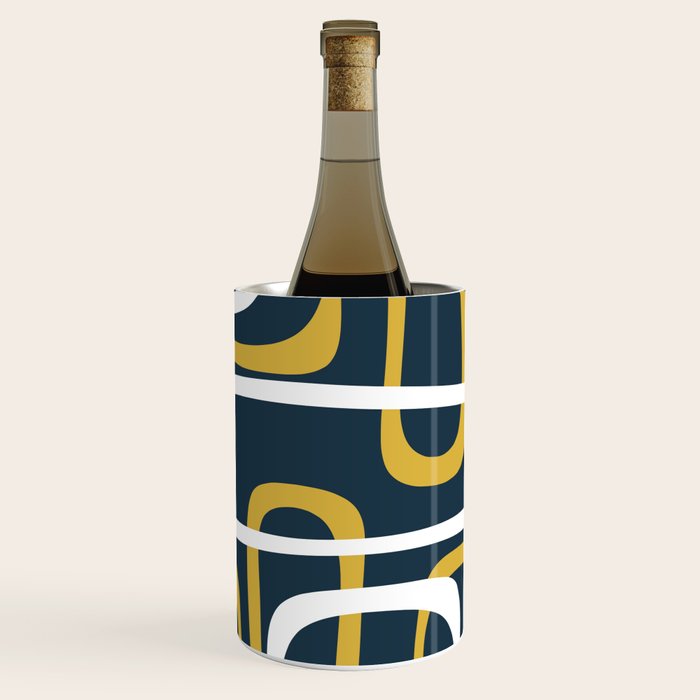 Mid Century Modern Loops Pattern in Light Mustard Yellow, Navy Blue, Gray, and White Wine Chiller Gallery Image 3