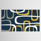 Mid Century Modern Loops Pattern in Light Mustard Yellow, Navy Blue, Gray, and White Tablecloth Gallery Image 2
