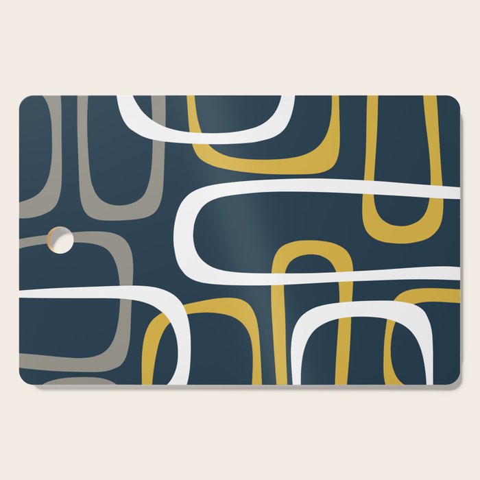 Mid Century Modern Loops Pattern in Light Mustard Yellow, Navy Blue, Gray, and White Cutting Board Gallery Image 1