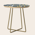 Mid Century Modern Loops Pattern in Light Mustard Yellow, Navy Blue, Gray, and White Side Table Gallery Image 1