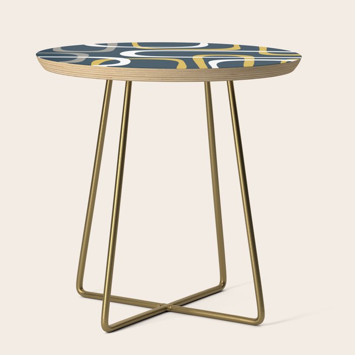 Mid Century Modern Loops Pattern in Light Mustard Yellow, Navy Blue, Gray, and White Side Table Gallery Image 1