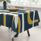 Mid Century Modern Loops Pattern in Light Mustard Yellow, Navy Blue, Gray, and White Tablecloth Gallery Image 3