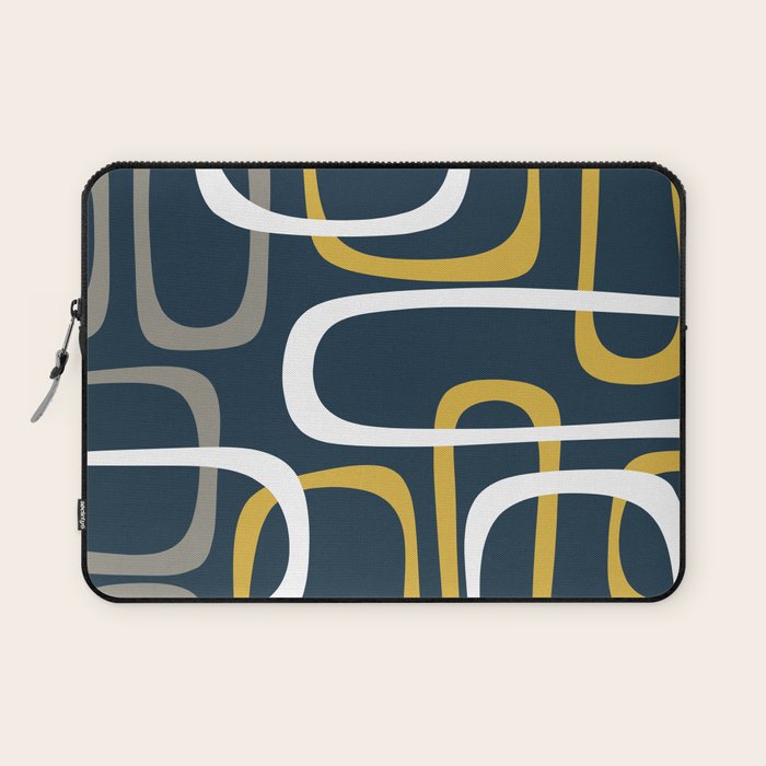 Mid Century Modern Loops Pattern in Light Mustard Yellow, Navy Blue, Gray, and White Laptop Sleeve Gallery Image 1