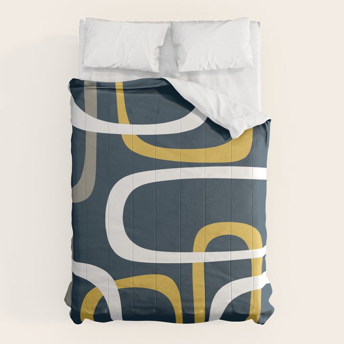 Mid Century Modern Loops Pattern in Light Mustard Yellow, Navy Blue, Gray, and White Comforter Gallery Image 1