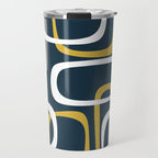 Mid Century Modern Loops Pattern in Light Mustard Yellow, Navy Blue, Gray, and White Travel Mug Gallery Image 1