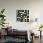 Mid Century Modern Loops Pattern in Light Mustard Yellow, Navy Blue, Gray, and White Wood Wall Art Gallery Image 2