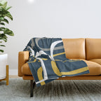 Mid Century Modern Loops Pattern in Light Mustard Yellow, Navy Blue, Gray, and White Throw Blanket Gallery Image 1
