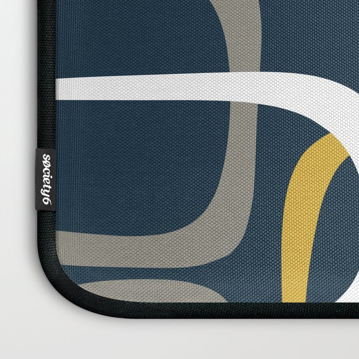 Mid Century Modern Loops Pattern in Light Mustard Yellow, Navy Blue, Gray, and White Laptop Sleeve Gallery Image 3