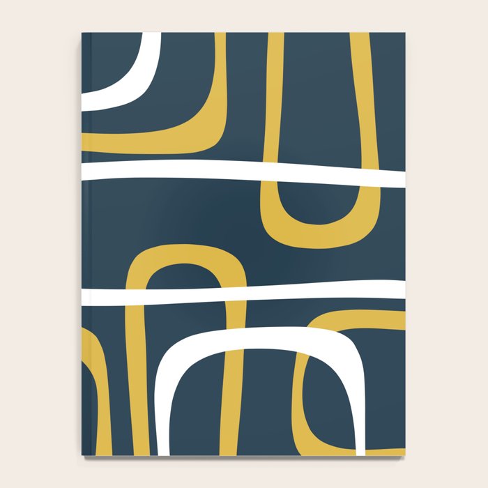 Mid Century Modern Loops Pattern in Light Mustard Yellow, Navy Blue, Gray, and White Notebook Gallery Image 4