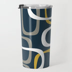 Mid Century Modern Loops Pattern in Light Mustard Yellow, Navy Blue, Gray, and White Travel Mug Gallery Image 3