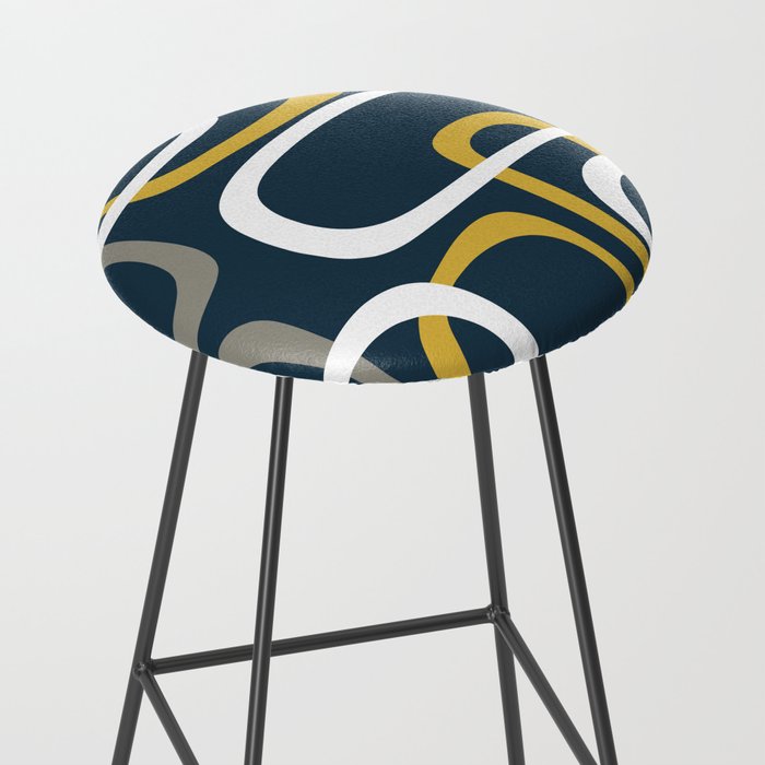 Mid Century Modern Loops Pattern in Light Mustard Yellow, Navy Blue, Gray, and White Stool Gallery Image 2