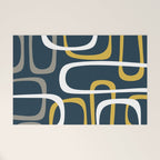 Mid Century Modern Loops Pattern in Light Mustard Yellow, Navy Blue, Gray, and White Welcome Mat Gallery Image 1