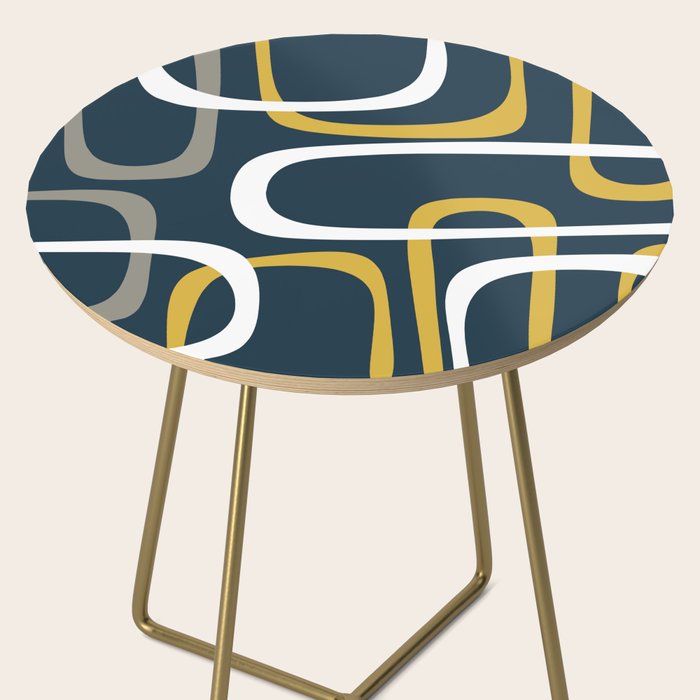 Mid Century Modern Loops Pattern in Light Mustard Yellow, Navy Blue, Gray, and White Side Table Gallery Image 2