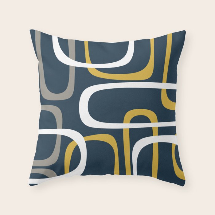 Mid Century Modern Loops Pattern in Light Mustard Yellow, Navy Blue, Gray, and White Throw Pillow Gallery Image 6