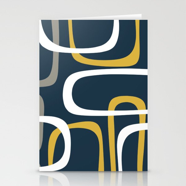 Mid Century Modern Loops Pattern in Light Mustard Yellow, Navy Blue, Gray, and White Stationery Card Gallery Image 2