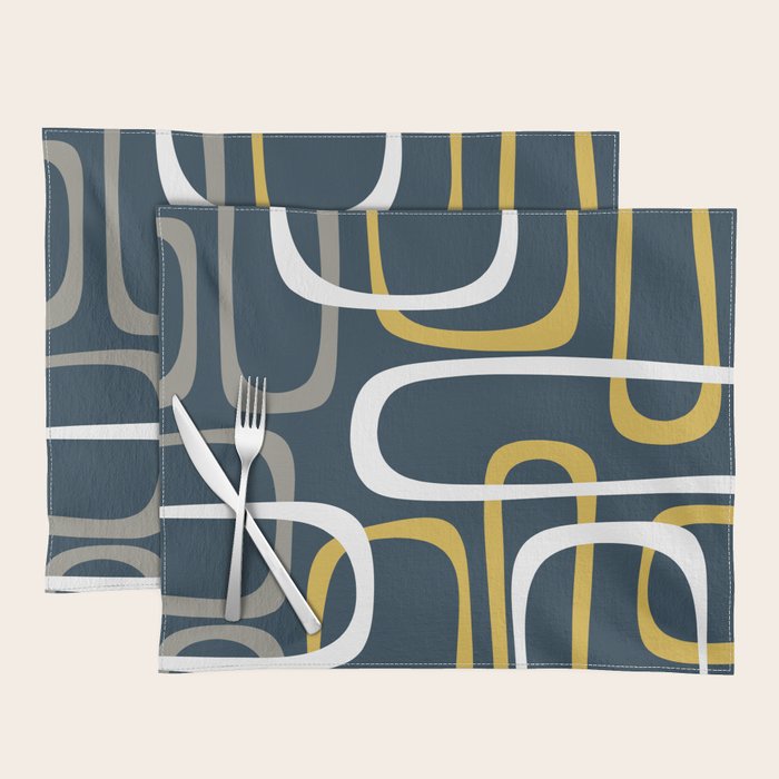 Mid Century Modern Loops Pattern in Light Mustard Yellow, Navy Blue, Gray, and White Placemat Gallery Image 1