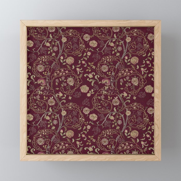 William Morris Mary Isobel Wine Rose Vintage Floral Pattern Mini Art Print Gallery Image 1