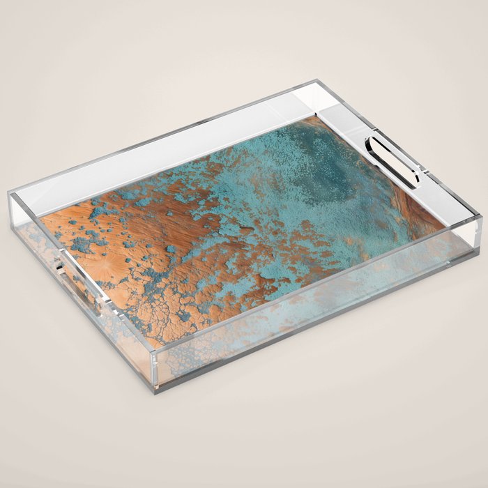 Tarnished in Teal and Copper Rust Acrylic Tray Gallery Image 1