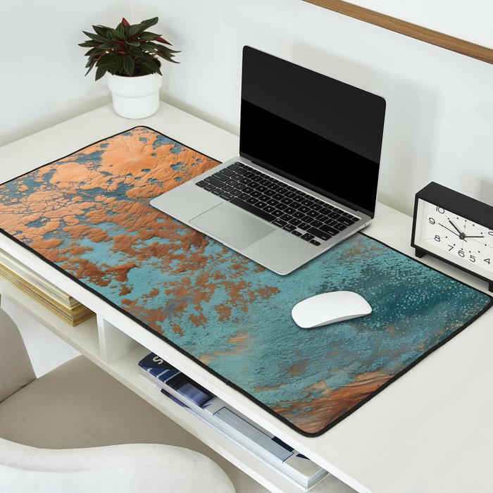 Tarnished in Teal and Copper Rust Desk Mat Gallery Image 2
