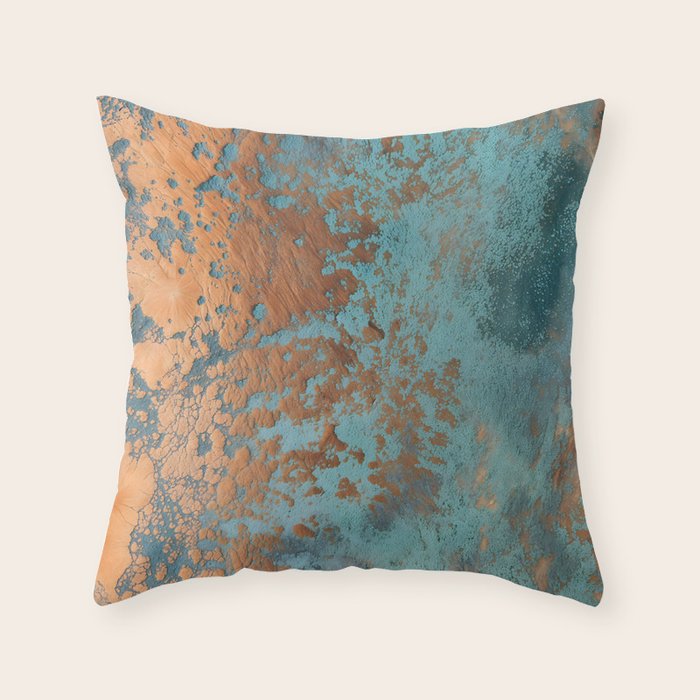 Tarnished in Teal and Copper Rust Throw Pillow Gallery Image 1