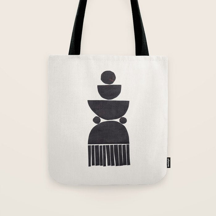 Black & White Minimalist Mid Century Paper collage Funky Black Ink Tribal Geometric by Ejaaz Haniff Tote Bag Gallery Image 1