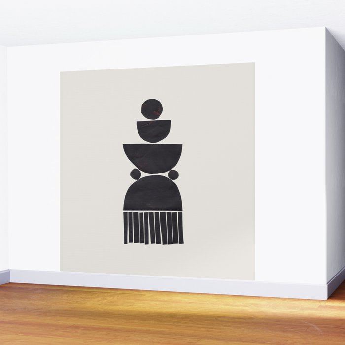 Black & White Minimalist Mid Century Paper collage Funky Black Ink Tribal Geometric by Ejaaz Haniff Wall Mural Gallery Image 2