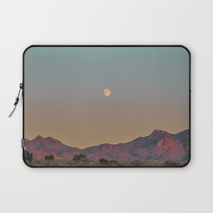Sunset Moon Ridge // Grainy Red Mountain Range Desert Landscape Photography Yellow Fullmoon Blue Sky Laptop Sleeve Gallery Image 1