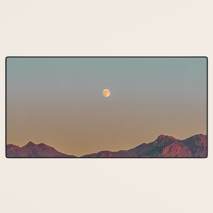 Sunset Moon Ridge // Grainy Red Mountain Range Desert Landscape Photography Yellow Fullmoon Blue Sky Desk Mat Gallery Image 3