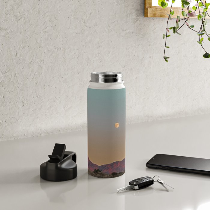 Sunset Moon Ridge // Grainy Red Mountain Range Desert Landscape Photography Yellow Fullmoon Blue Sky Water Bottle Gallery Image 5
